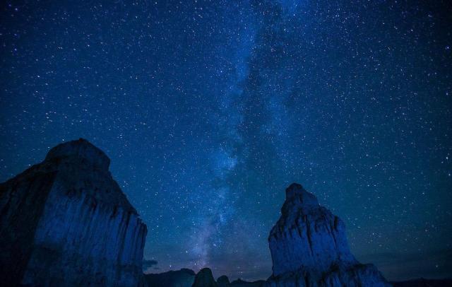 纳木错上空,满天繁星,银河的云光,飞逝的流星