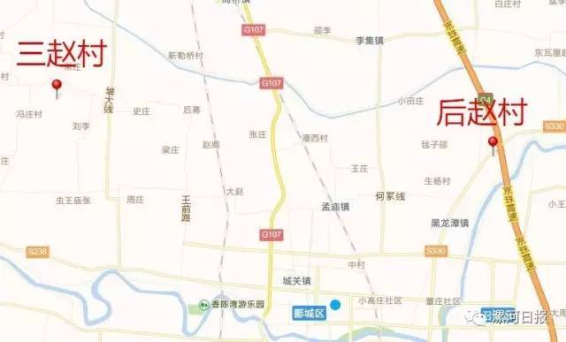 进入孟庙镇后继续向西过东营村,西营村北,京广铁路,国道107,京广