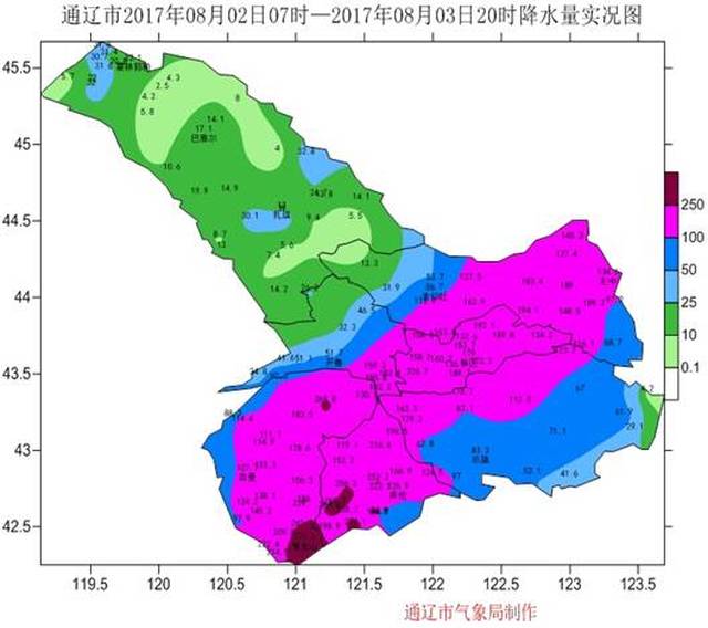 3日19至20时有1个站出现短时强降水,最大小时雨强出现在科左中旗的图