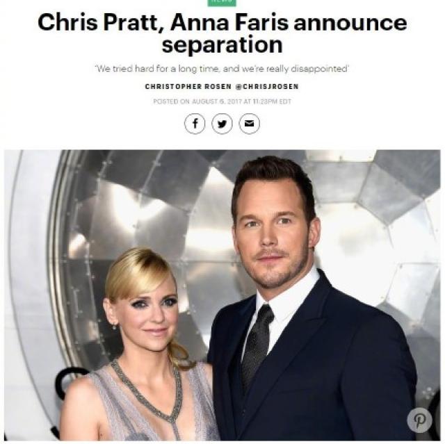 遗憾"星爵"克里斯与安娜宣布离婚