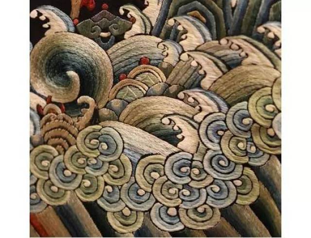 融山汇水的海水江崖纹, 常用于清朝龙袍,官服, 象征着帝王一统江山的