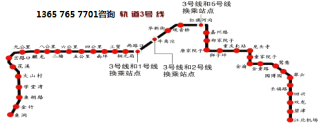 线路图: 重庆地铁3号线 首尾班车经过各车站时间 (鱼洞 6:30-22:20