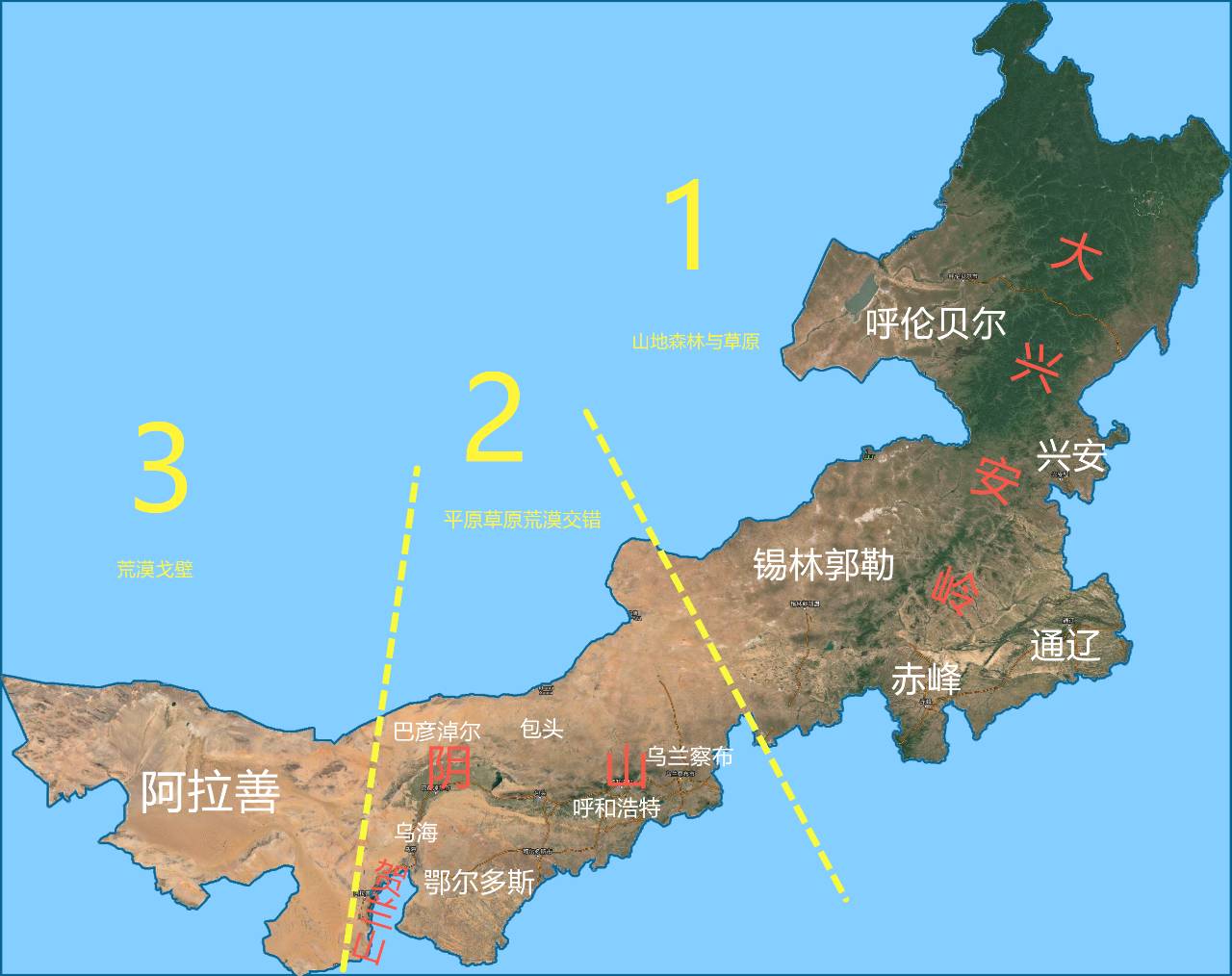 在内蒙古境内的长度就有约1000公里 几乎纵穿整个 内蒙古东部 (地图源