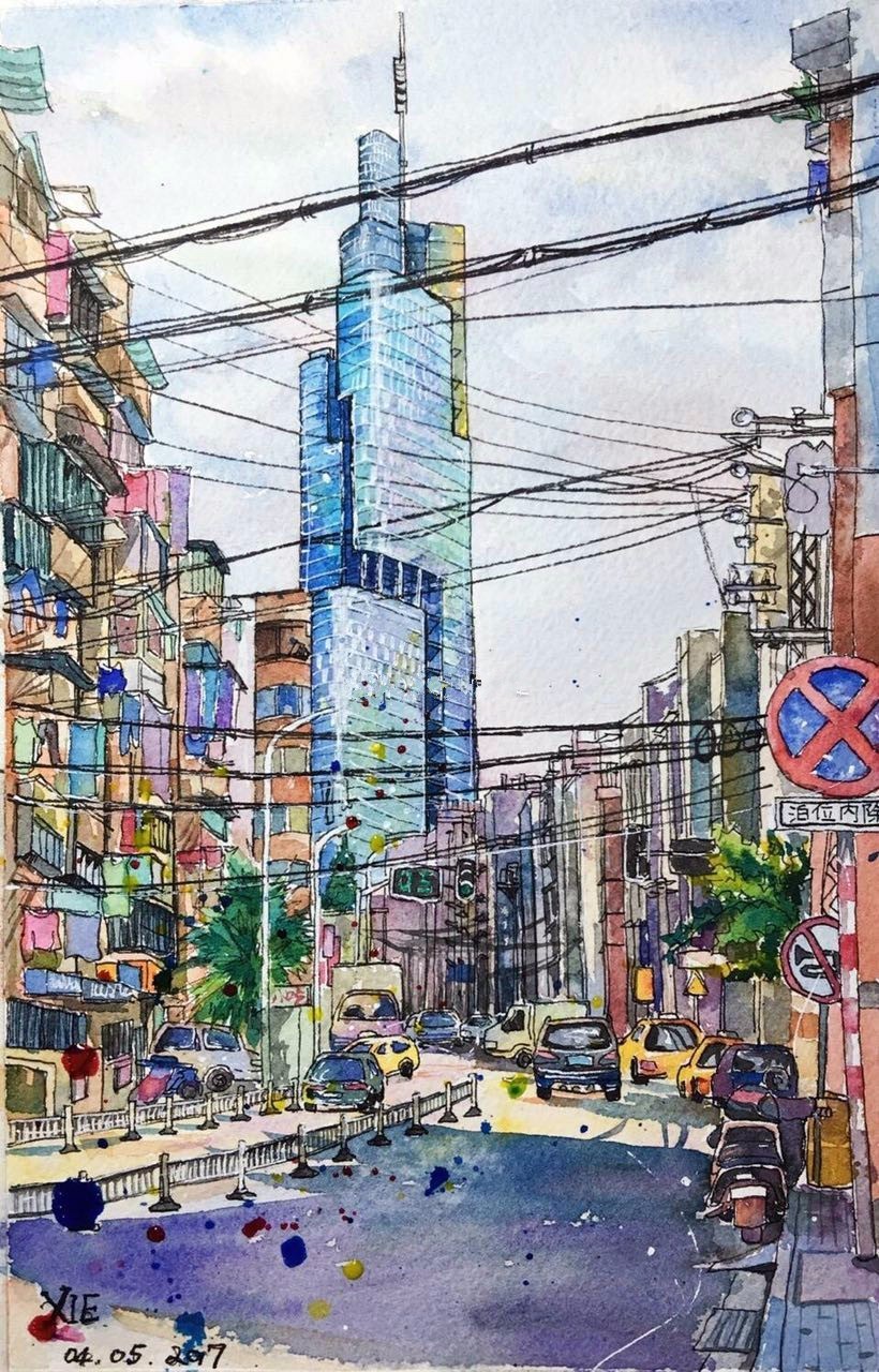 手绘欣赏|南京·紫峰大厦