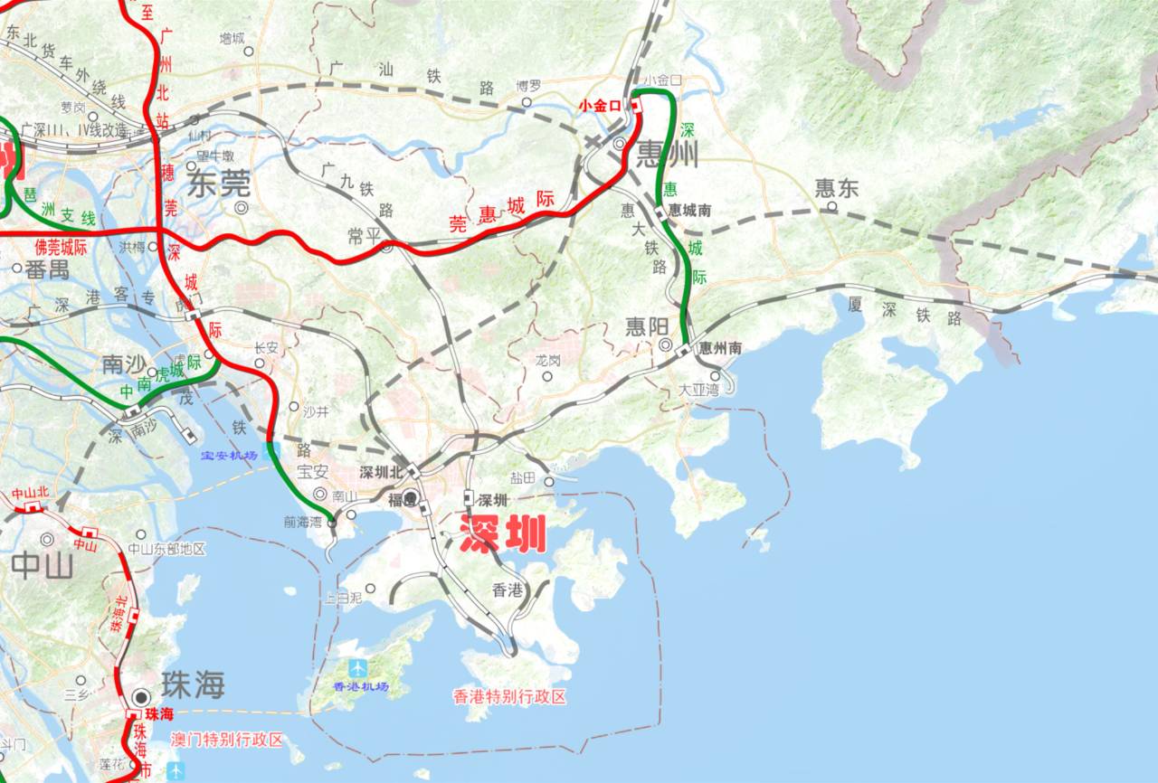 珠三角城际铁路网"十三五"规划示意图(部分)