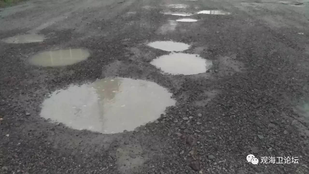 怪!观海卫这些路上的连坑,水坑倒映出别样风景!