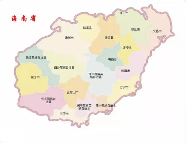 海南省地图 海南的房地产是按一块块区域来分的,大致分为五大板块.