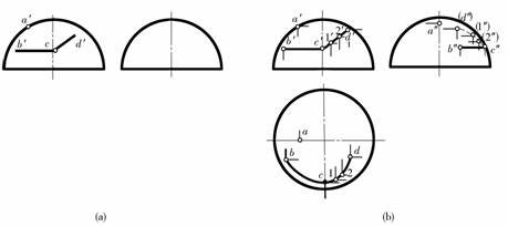图2-43 求半球面上点,线的其余两投影