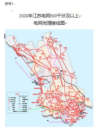 2020年江苏电网500千伏及以上电网地理接线图 亚太能源