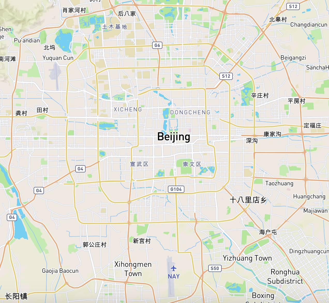横平竖直:北方绝大部分平原城市,代表城市是北京: 北京主干道地图图片
