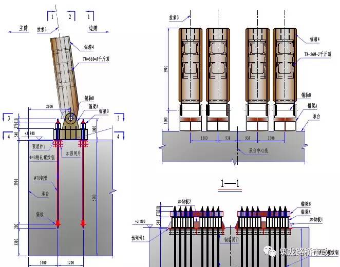 主塔竖转提升及锚固系统立面布置图