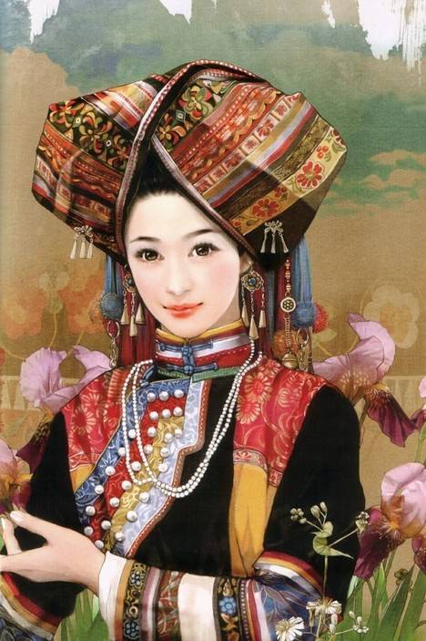 【国画】艳美齐全的中国少数民族少女服饰