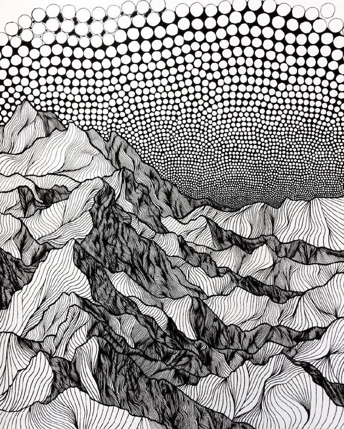 加拿大艺术家用点和线,绘制的另类山脉艺术