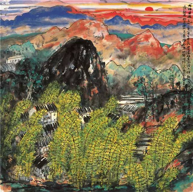 大坪日出 68cm×68cm 纸本设色 1992年