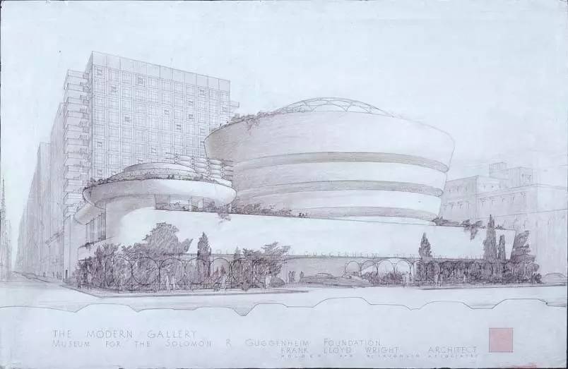 古根海姆博物馆方案渲染图,建筑师赖特,纽约,1953年