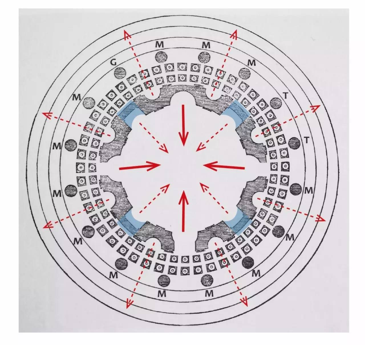 坦比哀多礼拜堂的平面,请注意这里的"墙体"和上图两座古罗马遗迹的不