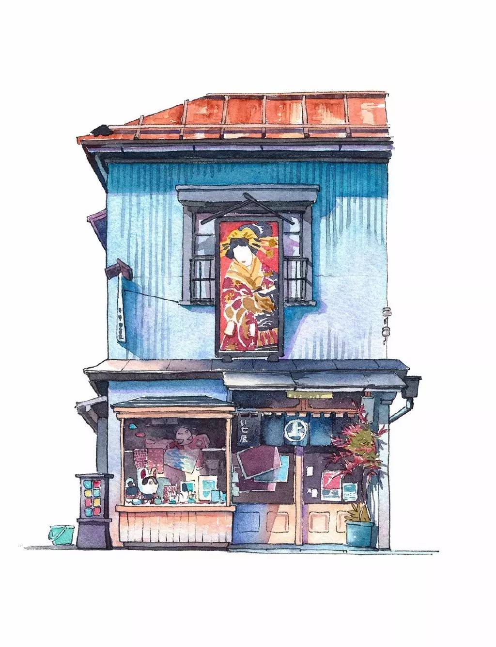 插画师マテウシュ水彩街景小屋