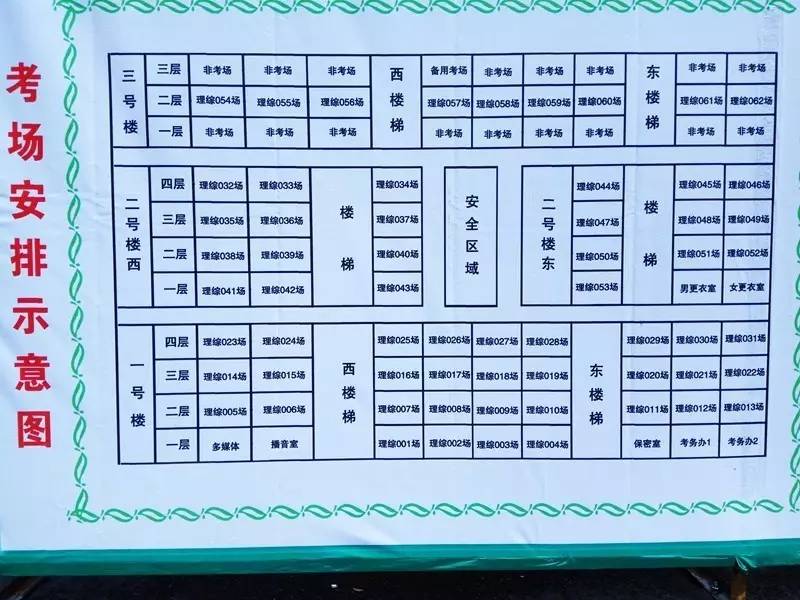 汝南考点考场分布图,考试时间和和鸣钟信号都在这里了