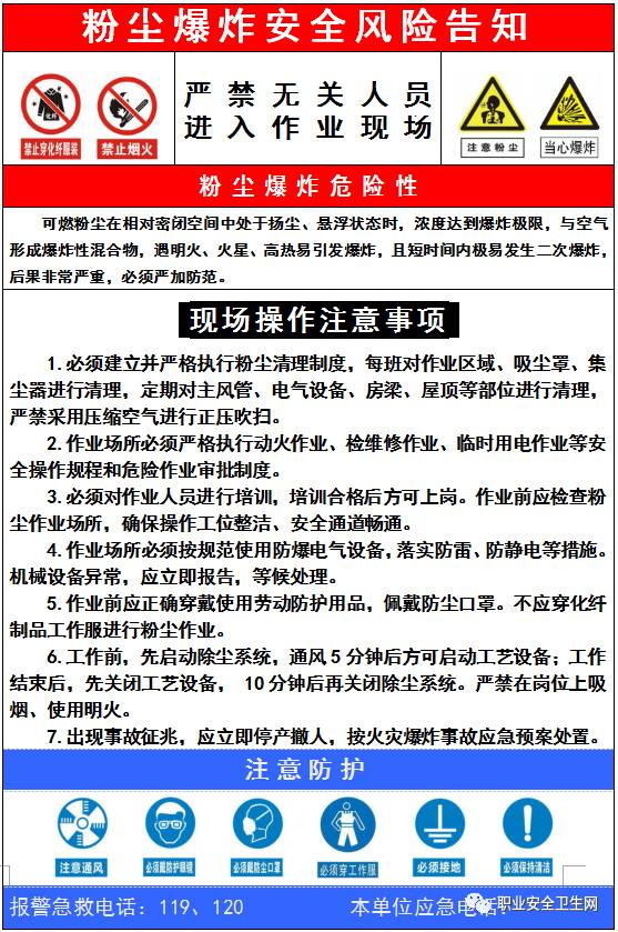 一,《涉爆粉尘场所安全风险告知》   说明了涉爆粉尘爆炸风险,注明涉