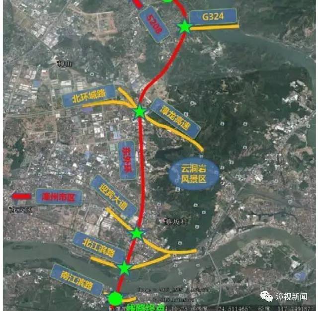 漳州市东环城路及其接线工程北起联六线龙文段,往南跨漳龙高速,经北