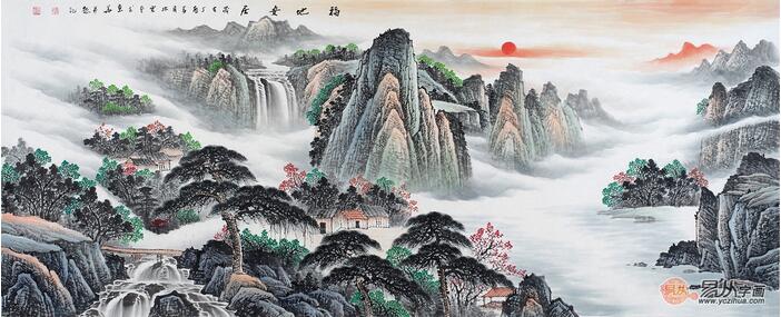 从这样的一幅山水画开始   客厅背景墙装饰画推荐二,   风水装饰画