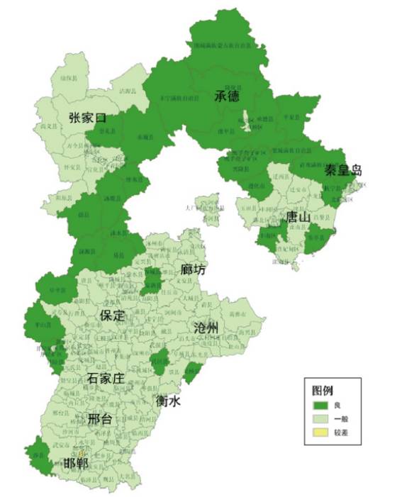 河北省各设市县生态环境质量图  生态环境包含水资源,土地资源,生物图片