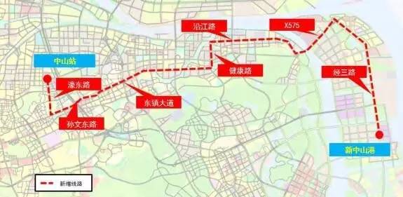 线路走向:濠东路—孙文东路—东镇大道—健康路—沿江路—x575—经