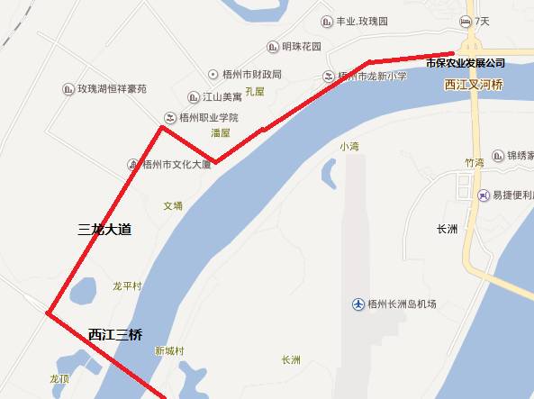 线路三:西堤路—红岭3号路—红岭17号路—三龙大道—西江三桥