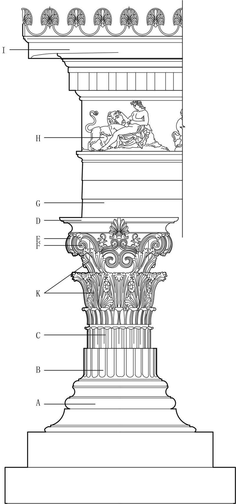 图9古希腊建筑的科林新柱式 高祥生工作室绘制