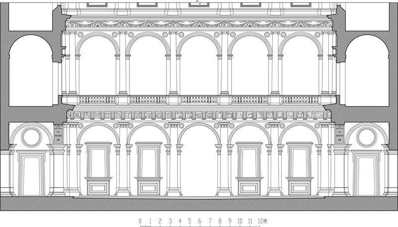 它是将拱券结构与罗马柱式相结合,从而形成券柱式的立面构图.