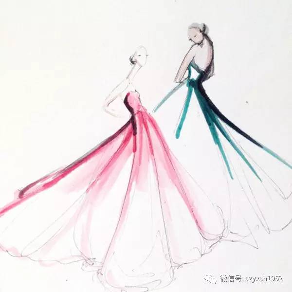 彩铅婚纱手绘图_产品设计手绘图彩铅