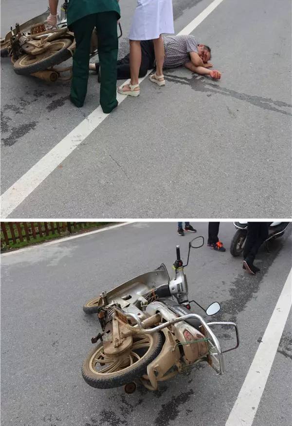 民警接到报警电话,在萍洪高速上栗收费站路口,一人骑摩托车摔倒在路边