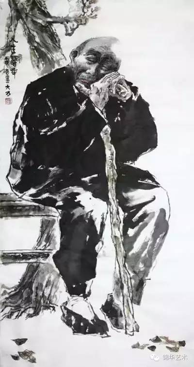 《拄拐棍的中国老人》(组图之三), 邹大力,国画