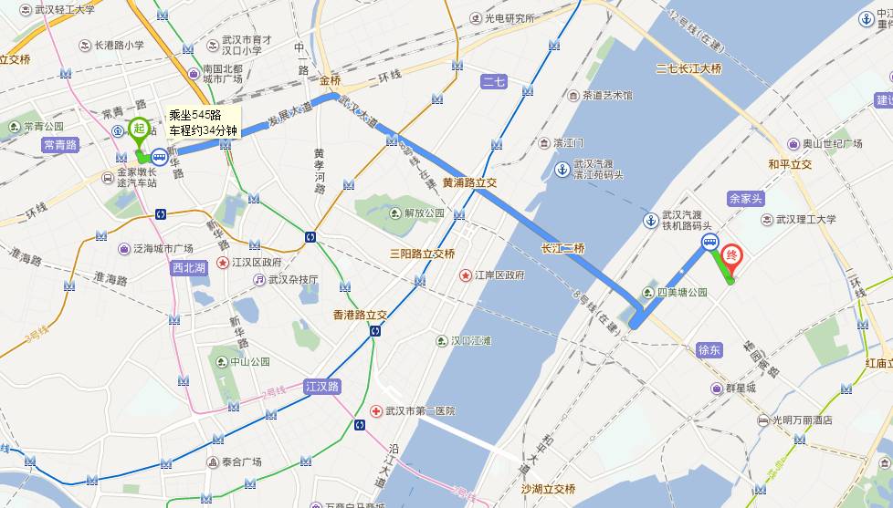 汉口火车站→御鉴婚礼堂滴滴打车:约25元线路一:610路1小时3分钟