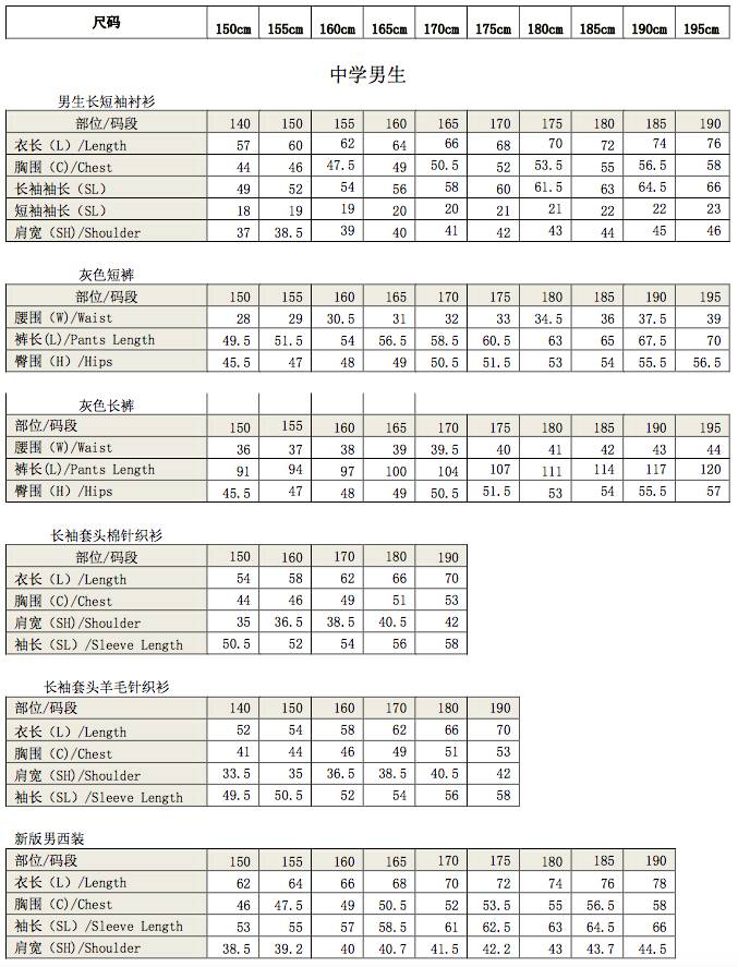 高中部新生| 校服规范及尺寸