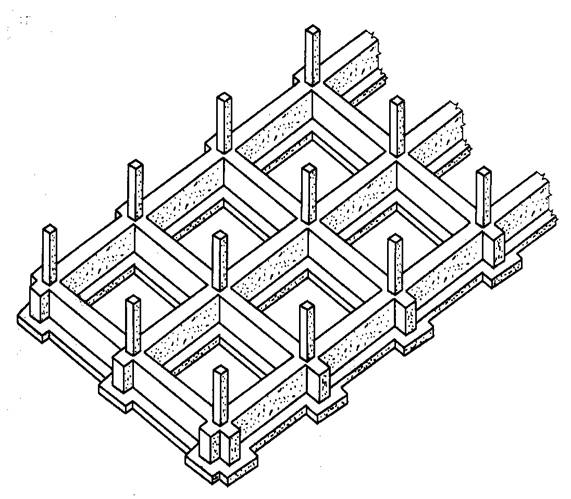 (a)阶梯形 (b)锥形 (c)杯性 独立基础 (3)井格基础 当结构的地基条件