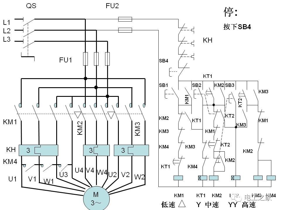 三速电动机与控制线路