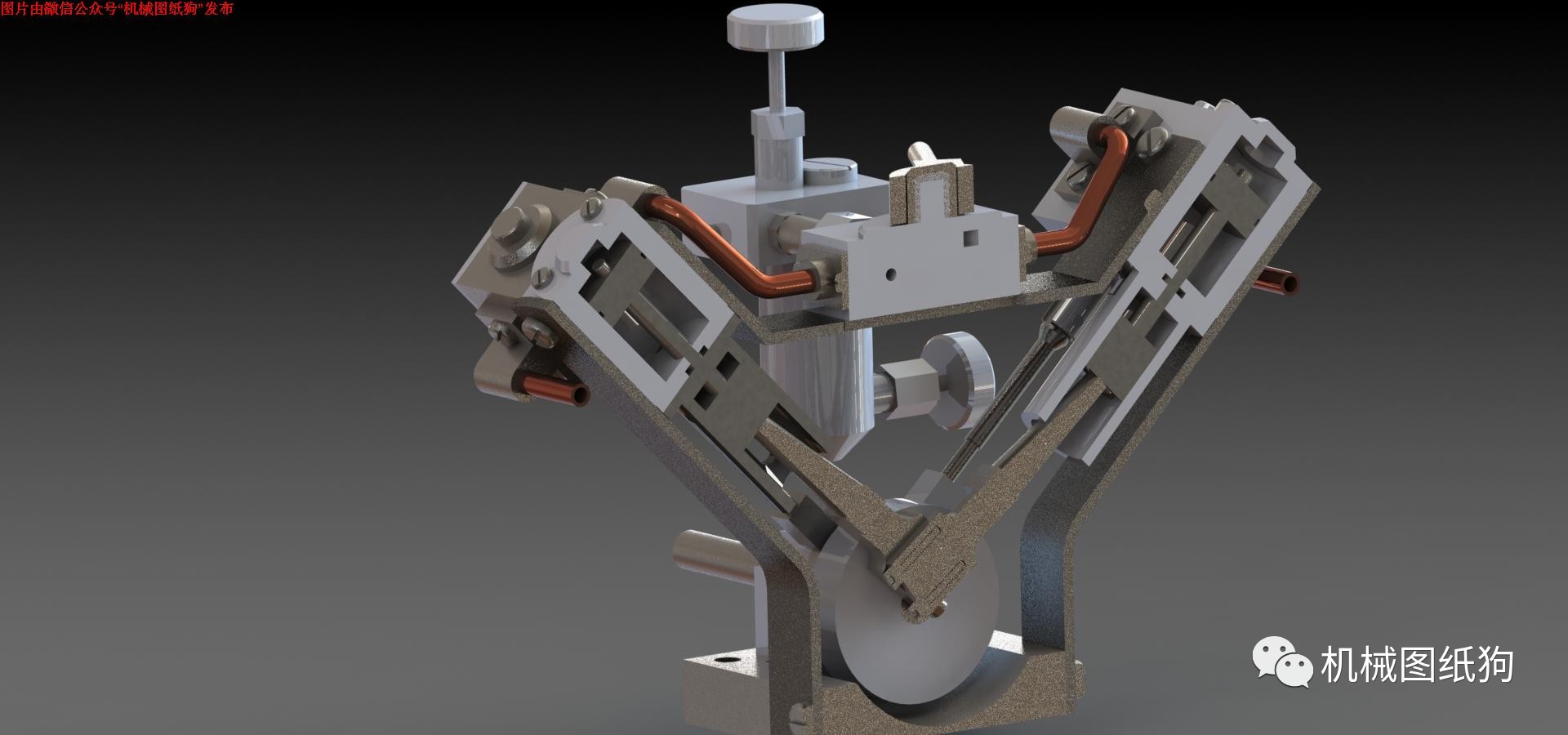 【发动机电机】garold posh设计的v型模型蒸汽机3d图纸 solidworks