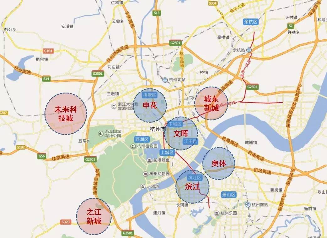 杭州楼市新兴高端住宅板块分布图(凤凰房产/制)