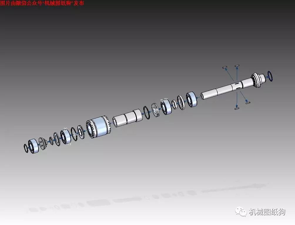 【工程机械】水冷式主轴结构3d建模资料 proe设计三维