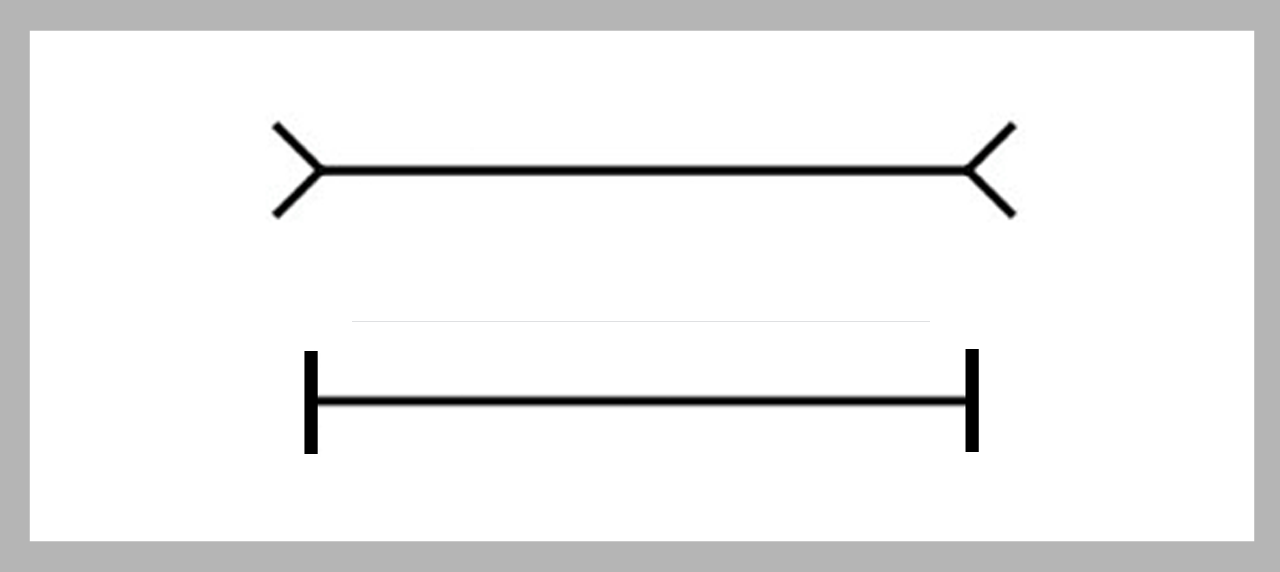 类似于"缪勒莱耶错觉",本来是同样长的两条直线,第一条直线会比第二条