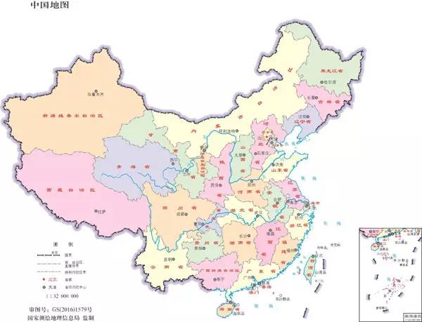 中国34个省级行政区的地图