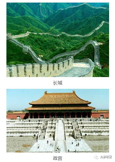 它们是长城,故宫,北京人遗址,秦始皇,莫高窟.