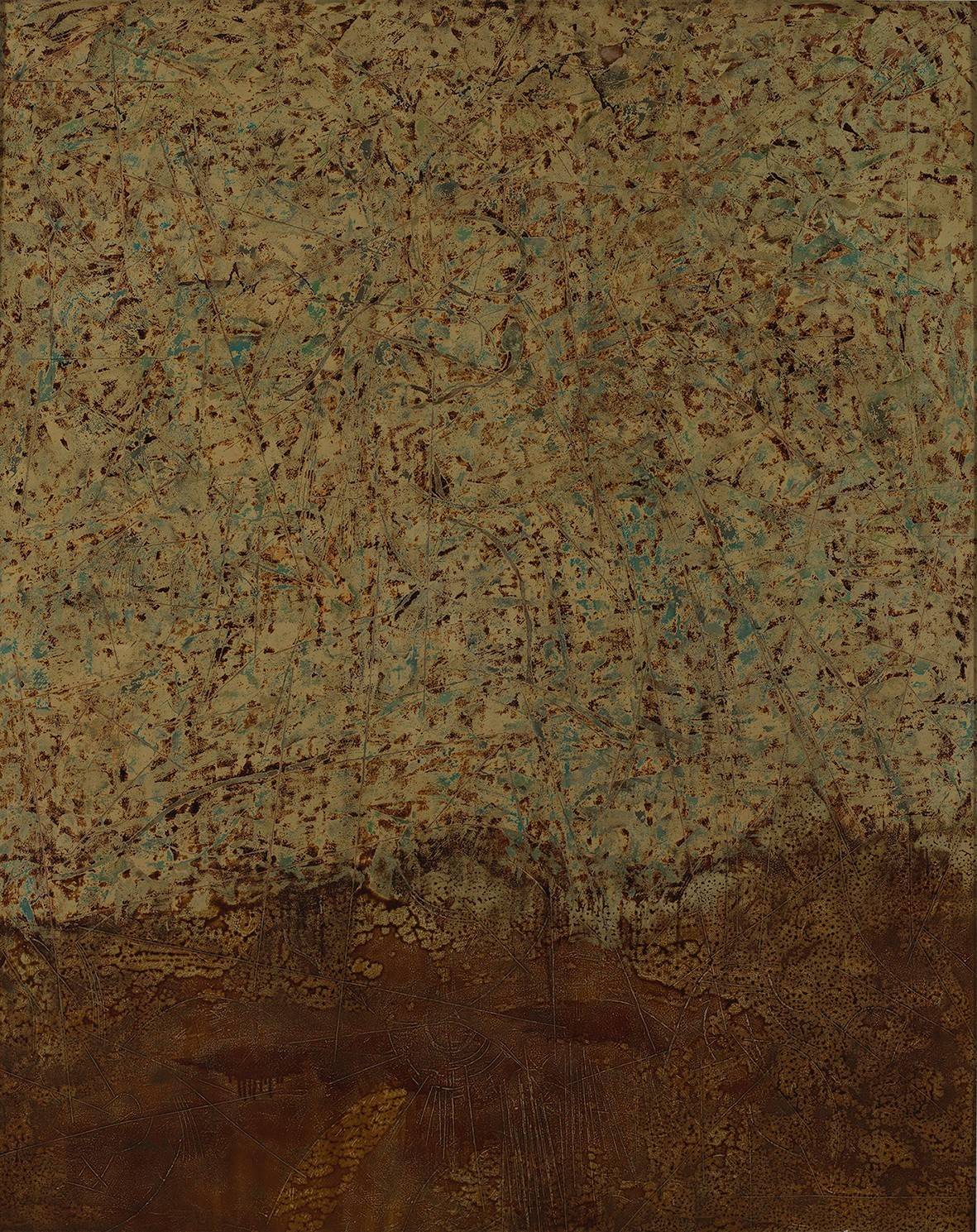 《寻找·黑2》120x180cm 鲍贤杰《斑驳》150x100cm 曹艺琼《枯·沐》