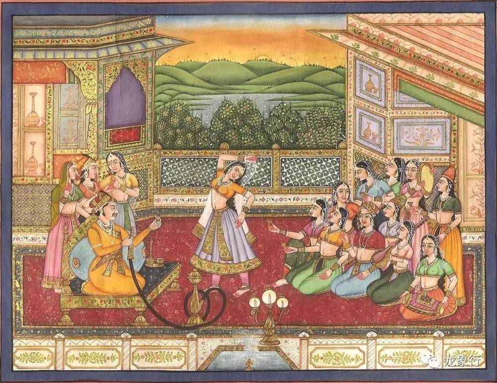 宫廷绘画,融合了波斯细密画的装饰性,印度传统绘画的生命活力与西方
