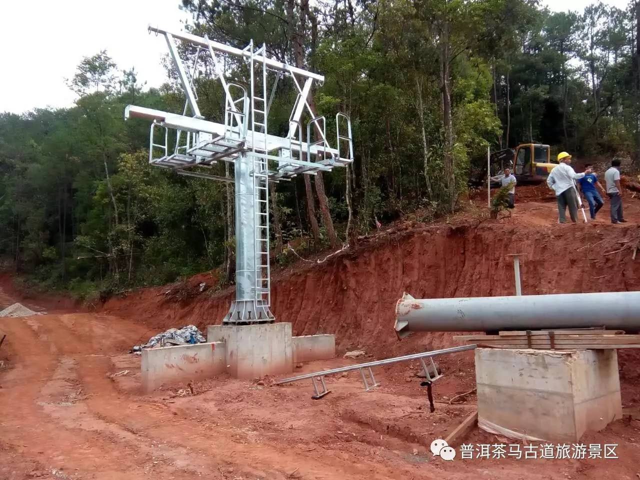 普洱首条高空索道 建设过程 吊厢,吊臂,抱索器安装 普洱茶马古道旅