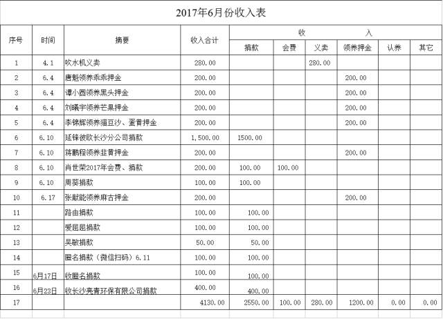 2017年6月份收支明细账