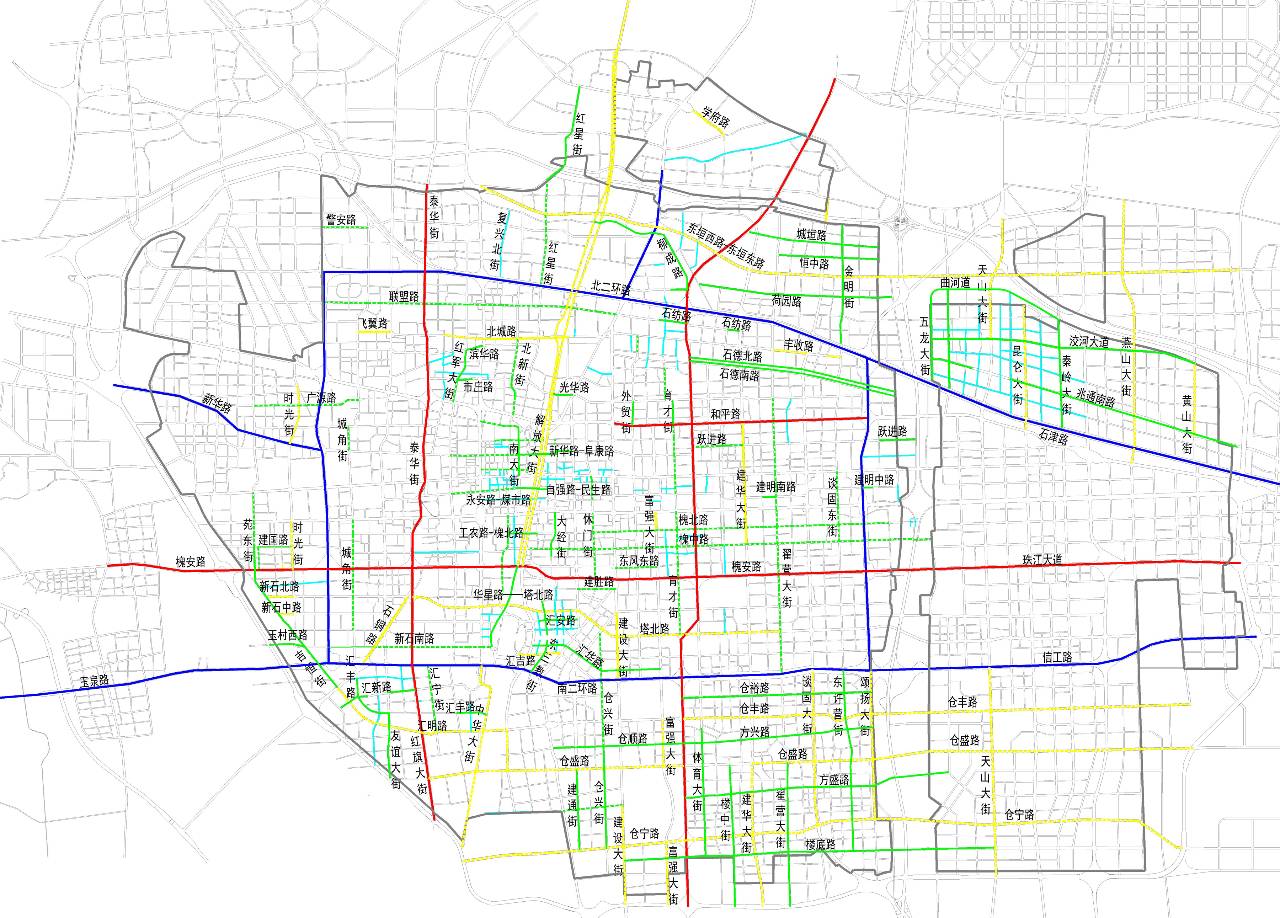 预计2016-2020年间,石家庄中心城区共规划修建道路100条,其中包括条