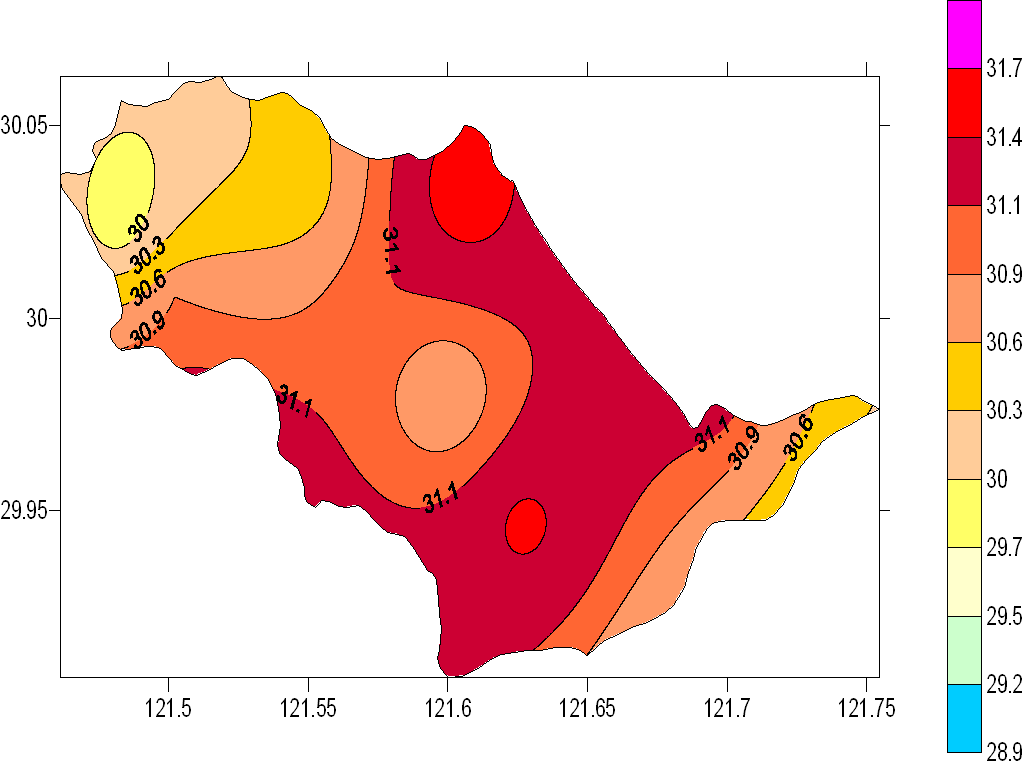 七月份平均气温分布 (单位:℃)