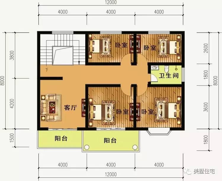 12x8米二层农村别墅,多卧室,农村建房的首选